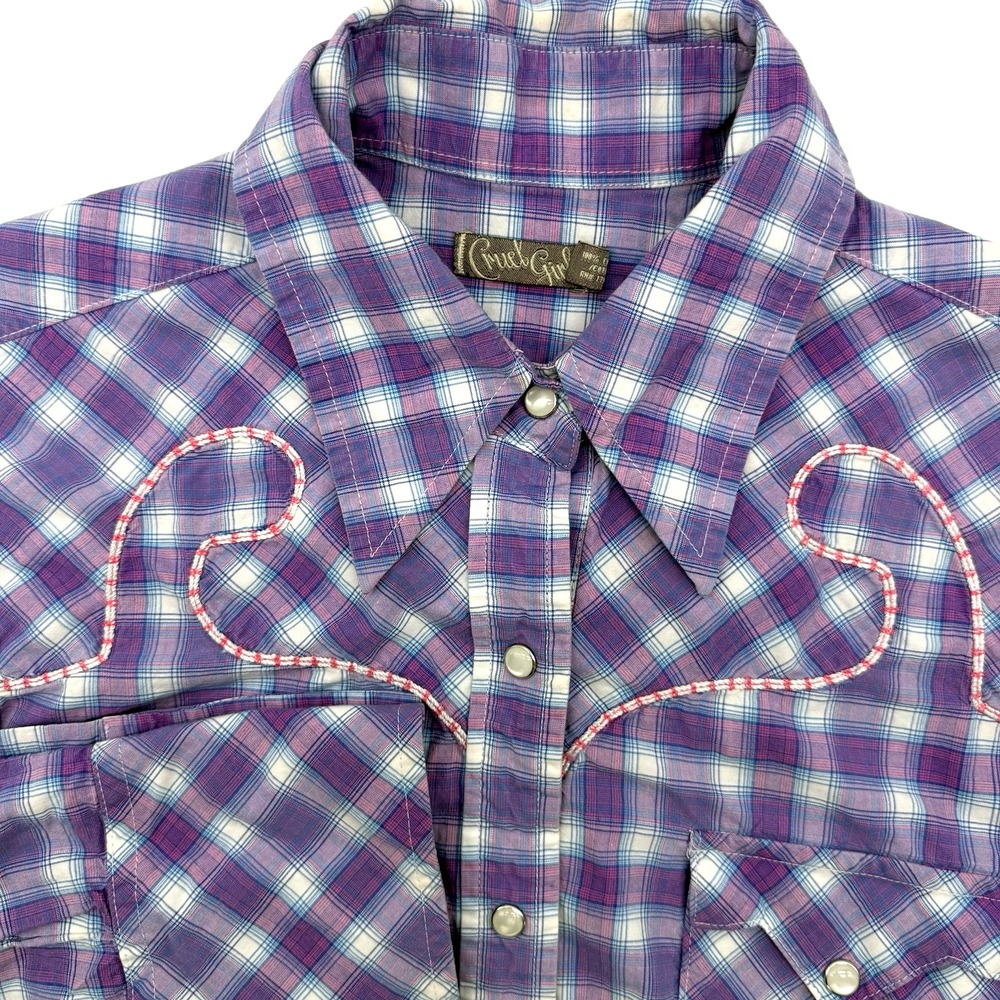 Cruel Girl Pearlโ Snap Shirt Womens L Western Button Up Purple Cowgirl Cabincore